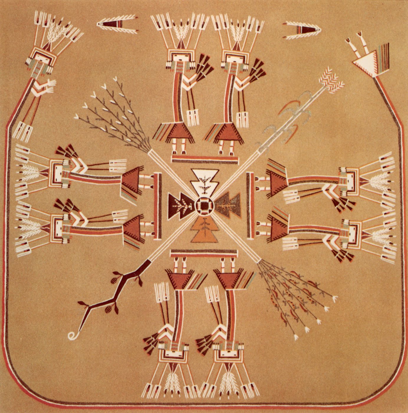 Navajo sandpainting of the Wind People, a sacred ritual.