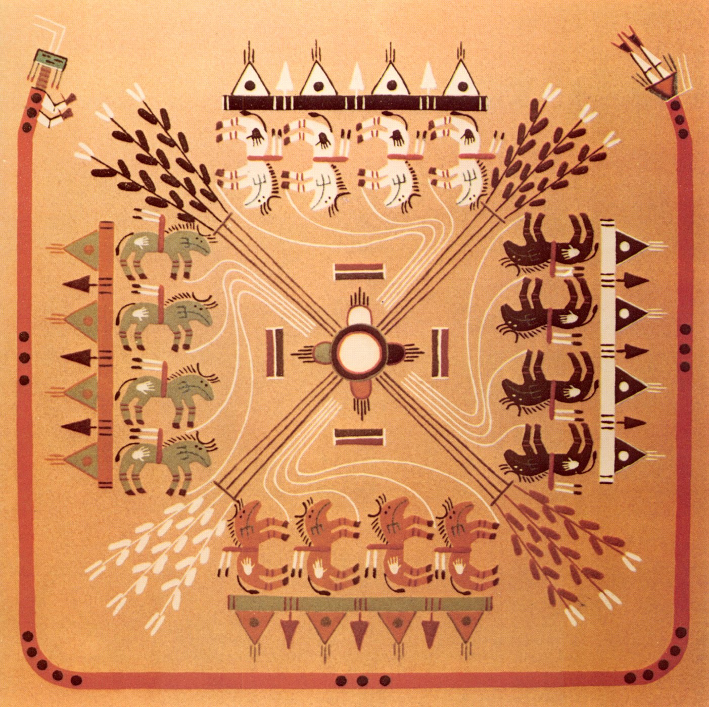 Navajo sandpainting of the Buffalo People, a sacred ritual.